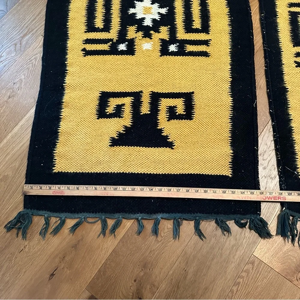 Bundle of wool rugs vintage mustard yellow black boho western runner‎ woven